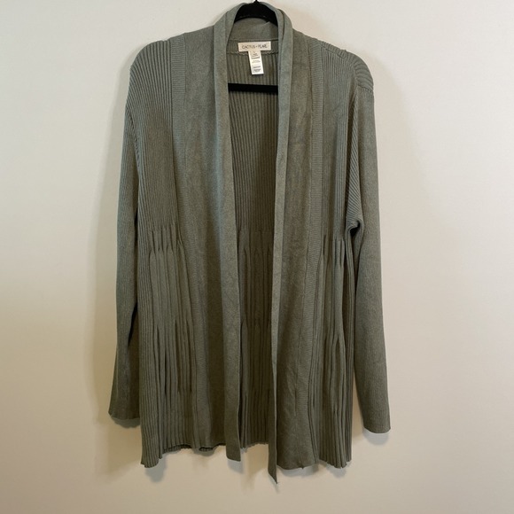 Cactus Sweaters - Cactus + Pearl L Sage Green Open Front Cardigan Ribbed Knit Long Sleeve